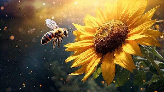 Крупным планом пчела собирает нектар
