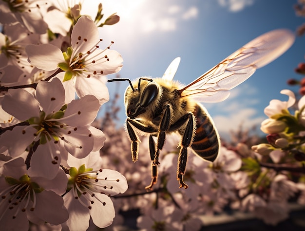 Foto gratuita primo piano sull'ape che raccoglie il nettare