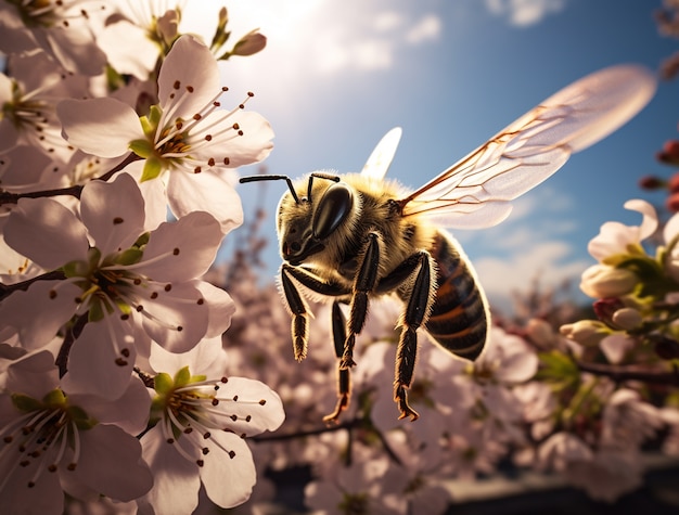 Free photo close up on bee collecting nectar