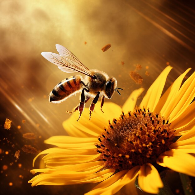 蜜を集めるミツバチの接写