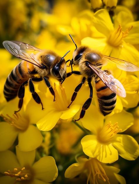 Foto gratuita primo piano sull'ape che raccoglie il nettare