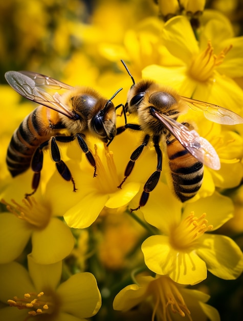 Крупным планом пчела собирает нектар