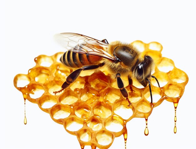 Close up on bee filing hive with honey