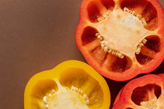 Close-up of bell peppers with copy space