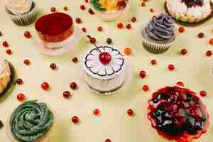 Бесплатное фото Крупный план ягод возле тортов