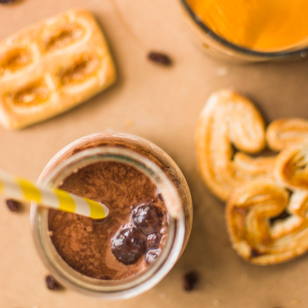 Close-up beverage near buns