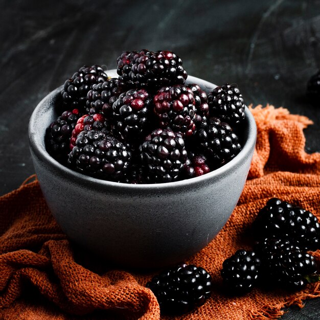 Close up black forest fruits in bowl