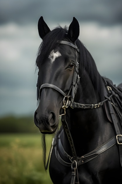 Close up on black horse