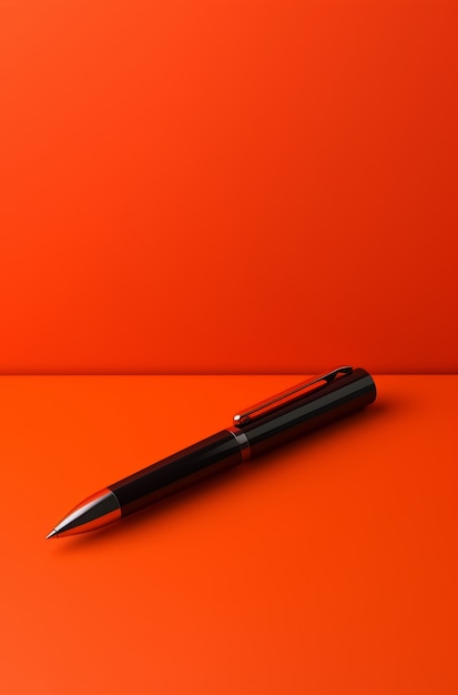 赤の背景に黒のペンをクローズ アップ