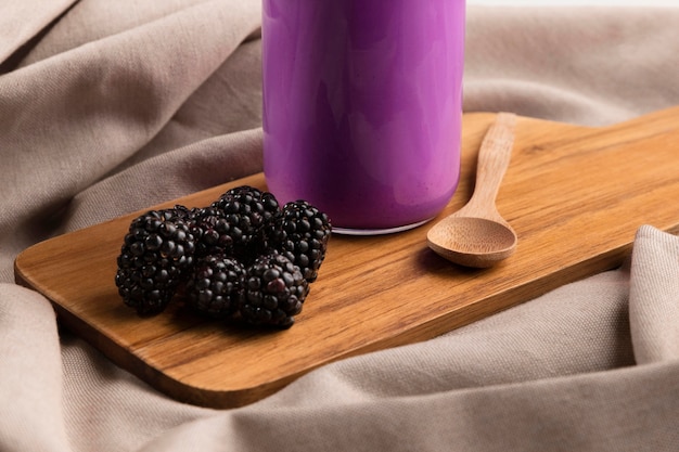 Close-up blackberries and smoothie