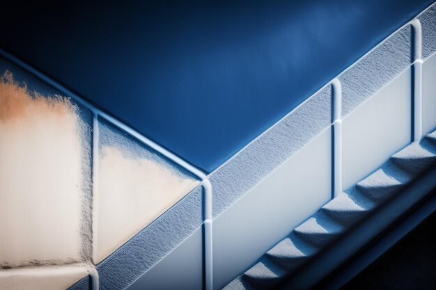 A close up of a blue and white mattress.