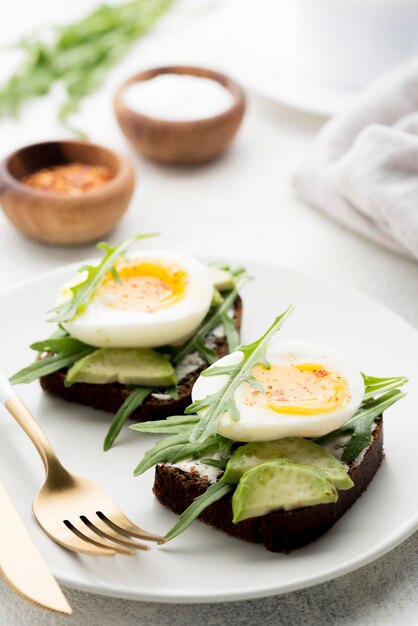 Close-up boiled egg on a plate