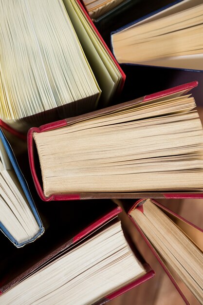 Close-up of books arranged