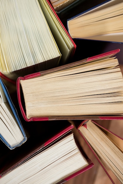 Close-up of books arranged