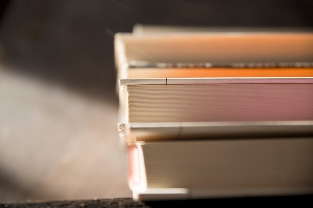 Close-up books on gray