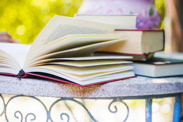 Close-up of books on table