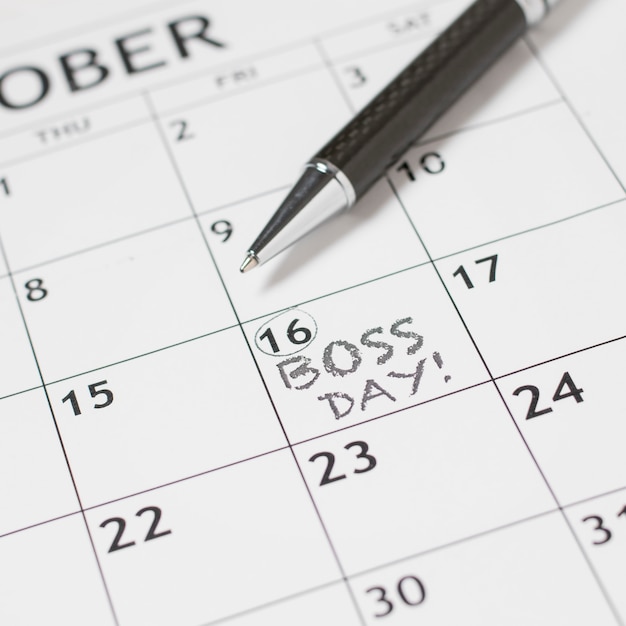 Close-up boss's day date in calendar