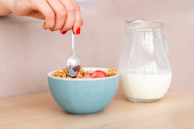 Close-up bowl of cereals for breakfast