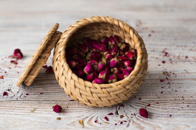 Close-up bowl filled with aromatic mini roses