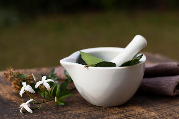 Free photo close-up bowl with plants