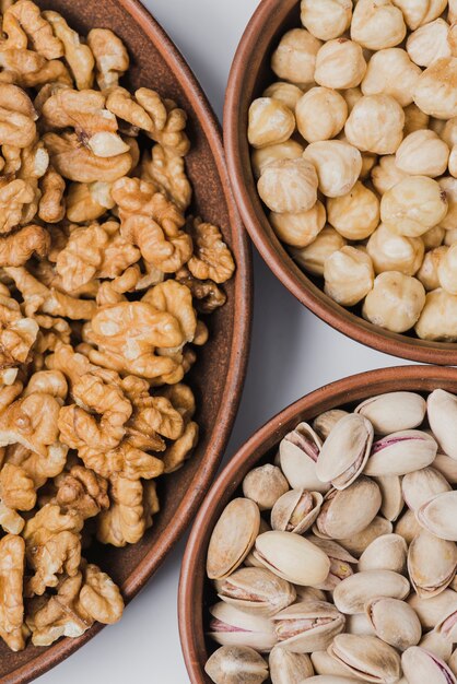 Close-up bowls with assorted nuts