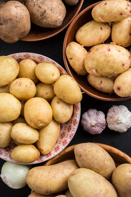 Close-up bowls with potatoes