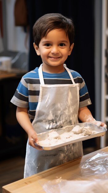 男の子が料理をしている様子