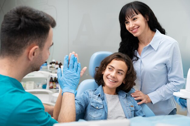 Close up on boy at the dentist