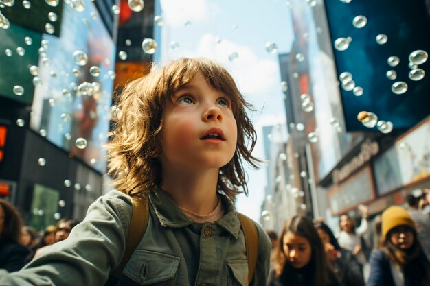Крупным планом мальчик на улицах Нью-Йорка