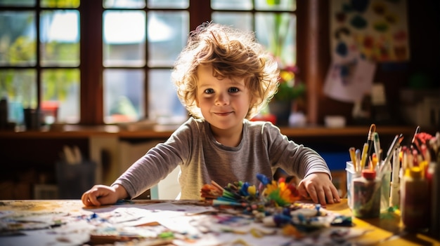 Close up on boy playing indoors