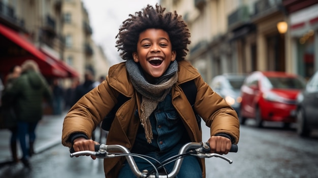 Free photo close up on boy riding the bike