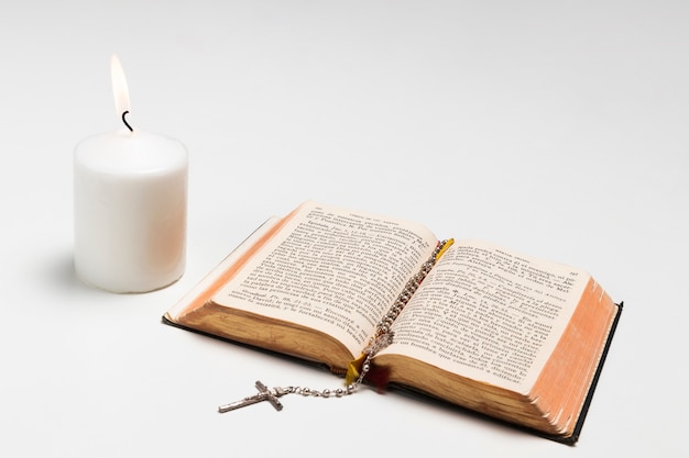 Premium Photo | Close-up bread and lit candle