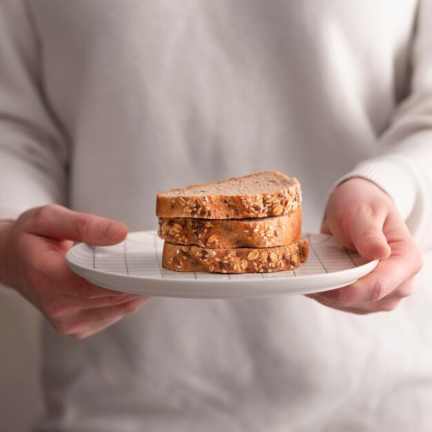 Close-up bread on white plate