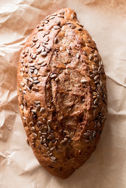 Close-up bread with seeds on parchment paper