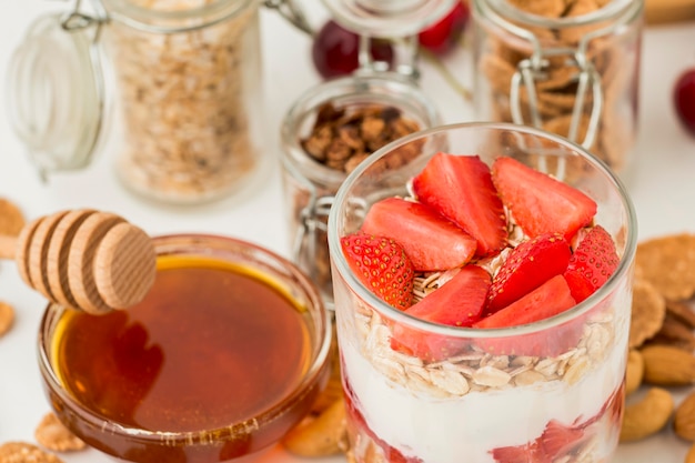 Foto gratuita concetto di colazione del primo piano