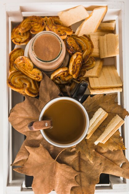 Close-up breakfast food in box