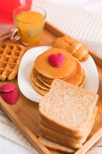 Close-up breakfast for valentines day