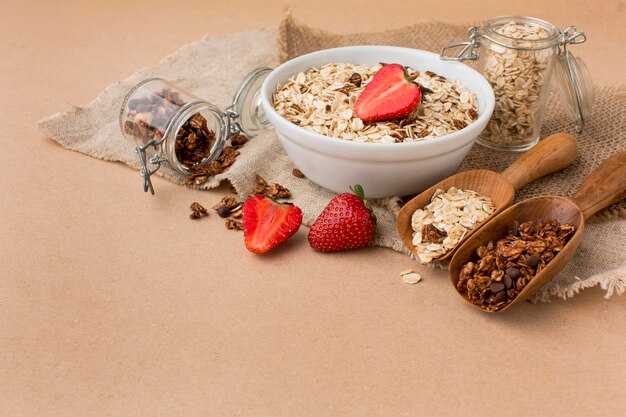 Close-up breakfast with cereals