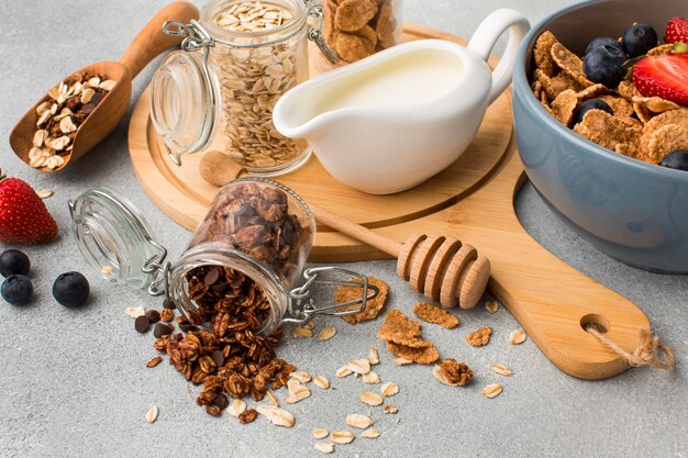 Close-up breakfast with cereals