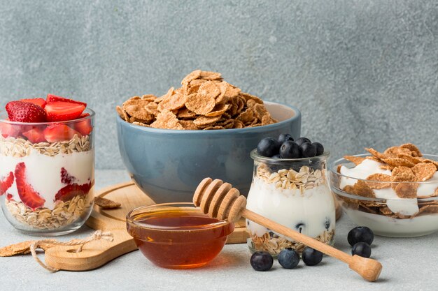 Close-up breakfast with cereals