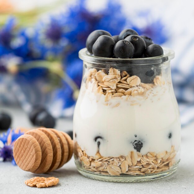 Close-up breakfast with cereals