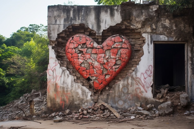 Chiuda sui graffiti del cuore spezzato
