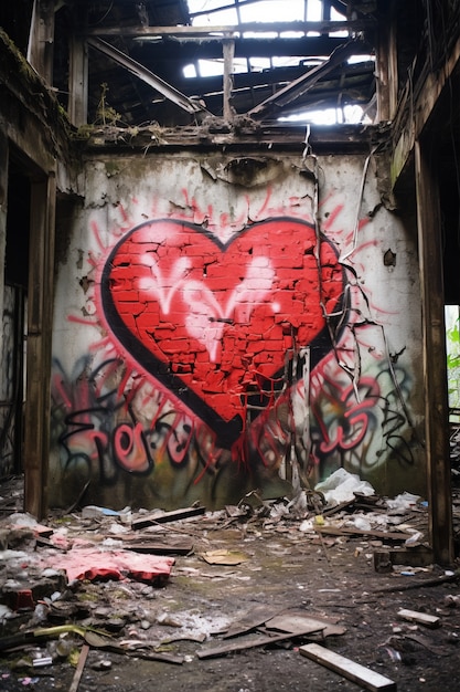 Close up broken heart graffiti