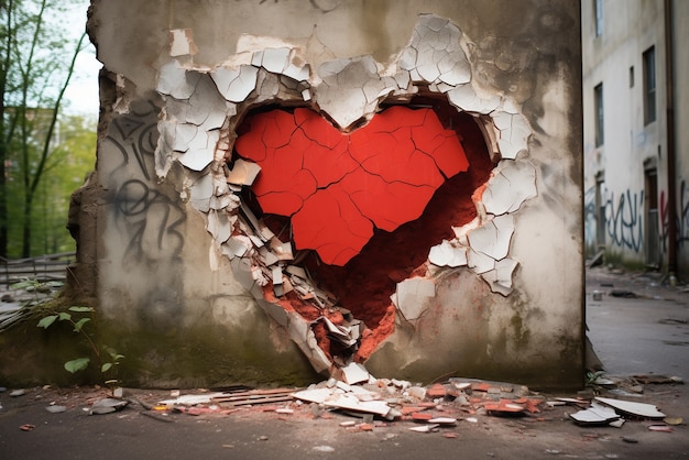 Крупным планом граффити с разбитым сердцем
