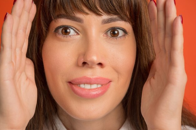 close up Brown eyes on face of young beautiful caucasian girl