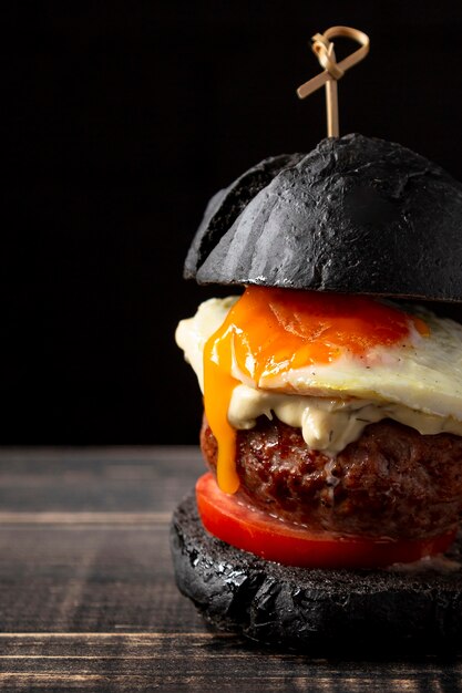 Close-up burger with egg