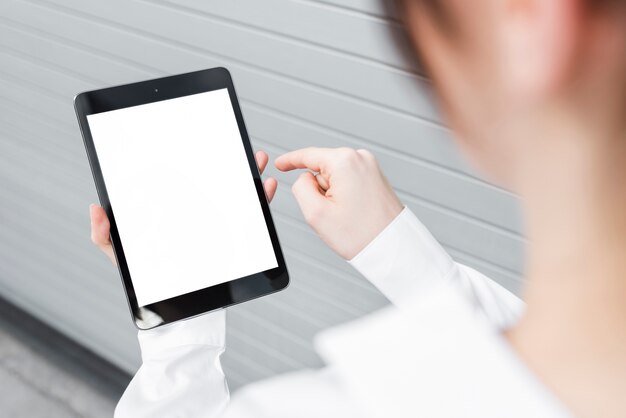 Close-up business woman with tablet mock-up