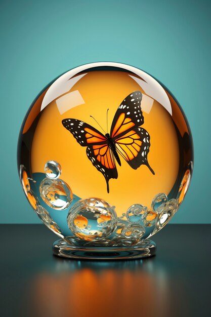 Близкий взгляд на бабочку в хрустальном шаре