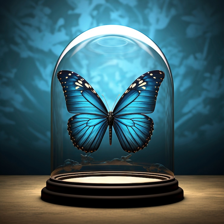 Free Photo close up on butterfly in glass dome