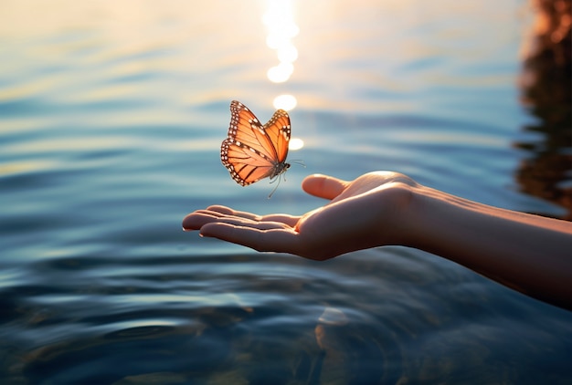 Free photo close up on  butterfly held in hand